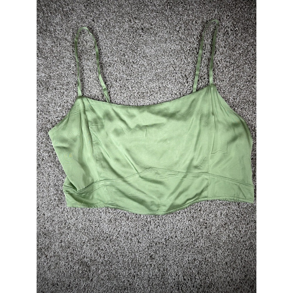 Aerie NWT Cropped Cami Top Green Size XL Green Viscose Spaghetti Straps Smocked